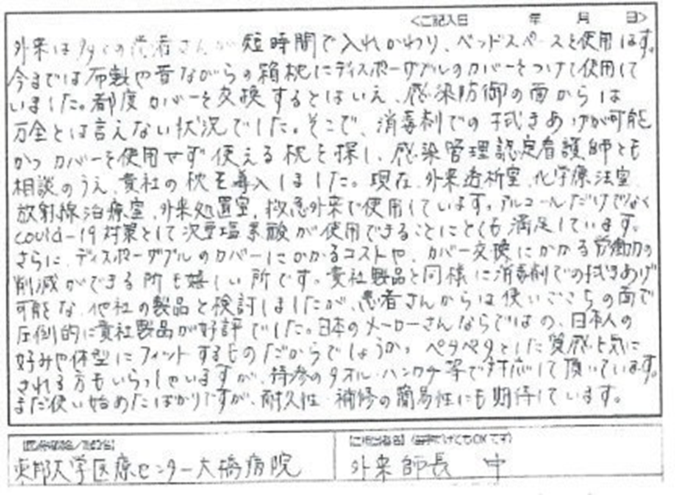 Questionnaire sent by Mr. Naka, Head of the Outpatient Department